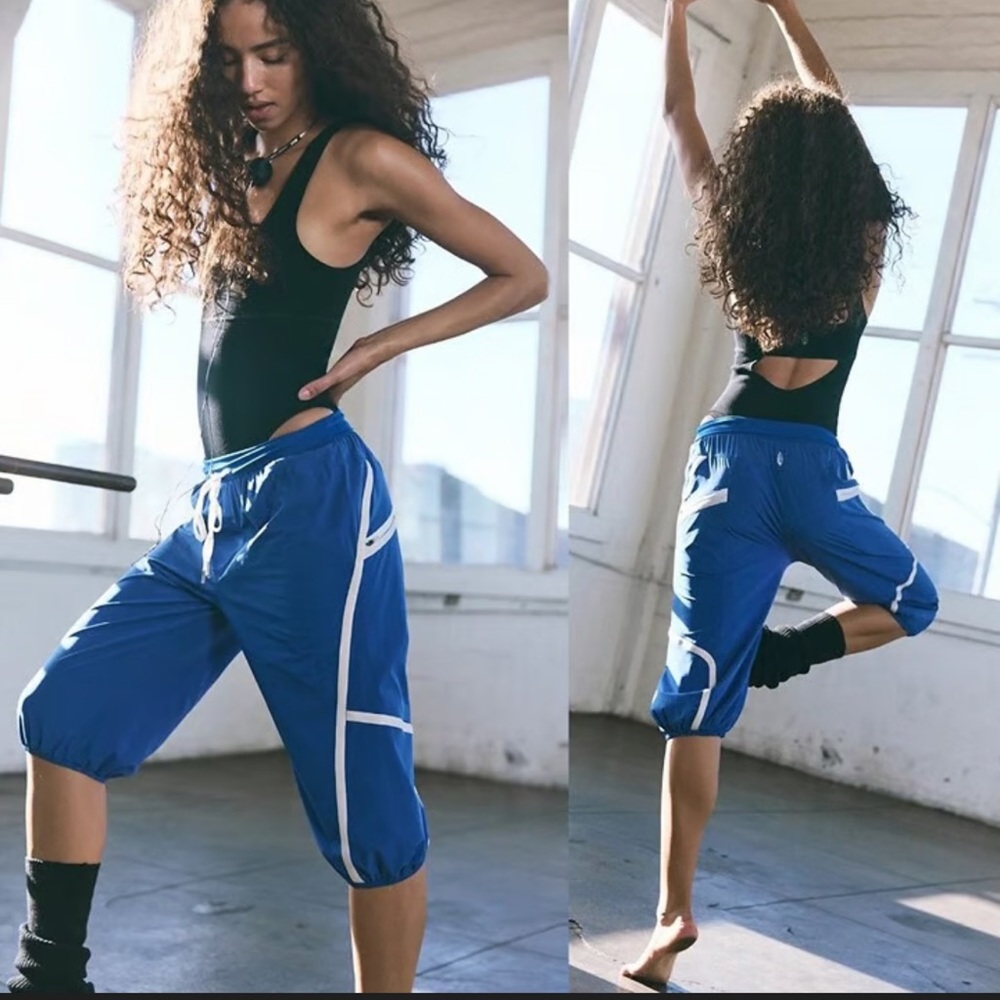 FP Movement by Free People Electric Blue Track Capris with White Trim